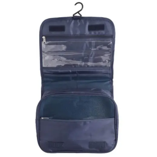 Velcro Hanging Toiletry Bag Dark Blue Open